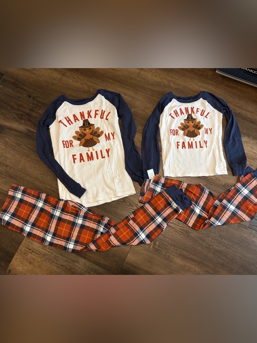 Thankful for my Family matching Thanksgiving pajamas kids size 6 and 12